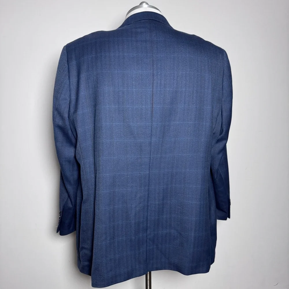Joseph & Feiss Gold Sport Coat Mens 52L Blue Herringbone Check Executive Fit